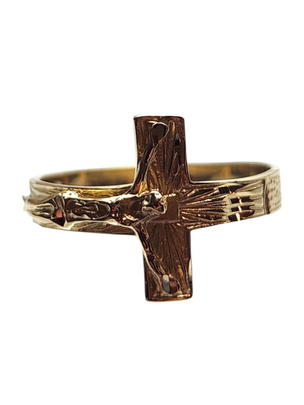 14K Yellow Gold Crucifix Ring Size 7.75 #25664